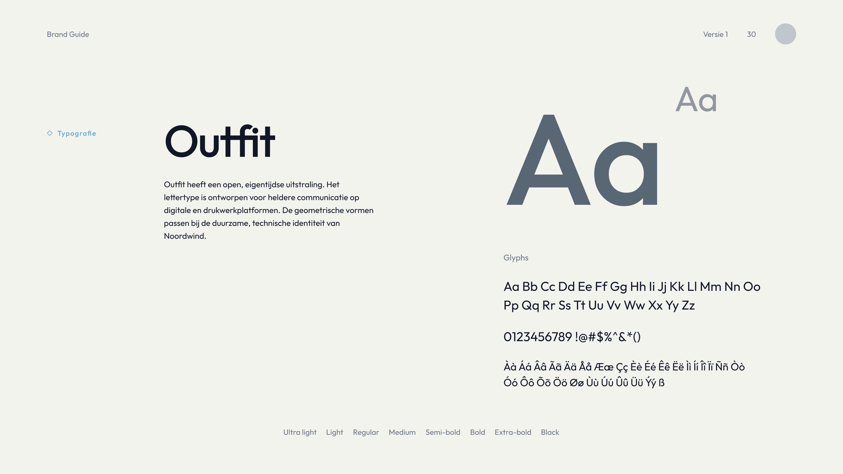Brand guide pagina 2 — typografische schaal en weight-hierarchie